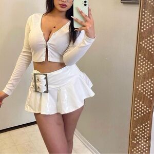 Leather white MINI skirt it’s really short